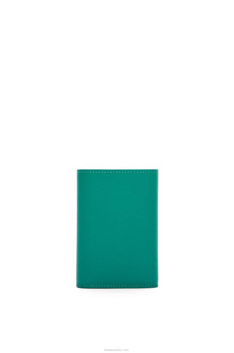 Loewe Anagram small vertical wallet in pebble grain calfskin 688V1318 Women Emerald Green