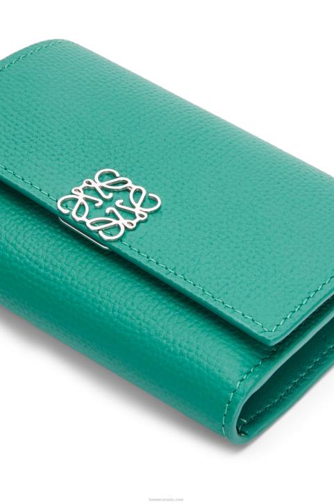 Loewe Anagram small vertical wallet in pebble grain calfskin 688V1318 Women Emerald Green