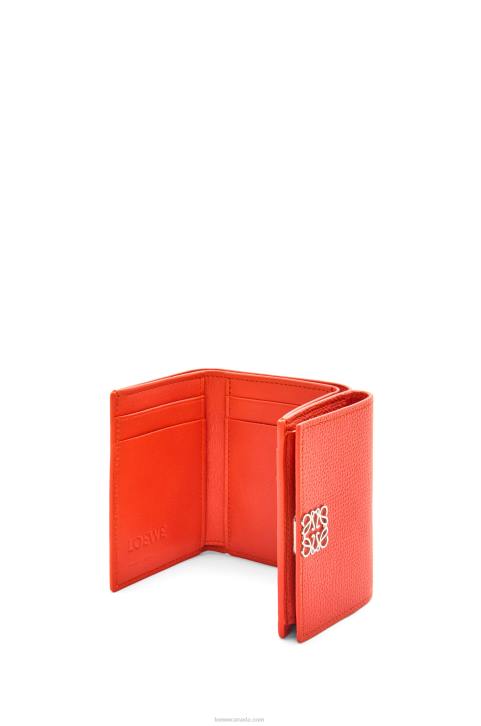Loewe Anagram trifold wallet in pebble grain calfskin 688V1204 Women Sunrise Orange