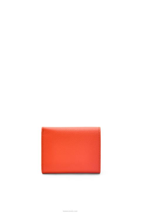 Loewe Anagram trifold wallet in pebble grain calfskin 688V1204 Women Sunrise Orange
