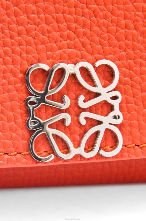 Loewe Anagram trifold wallet in pebble grain calfskin 688V1204 Women Sunrise Orange