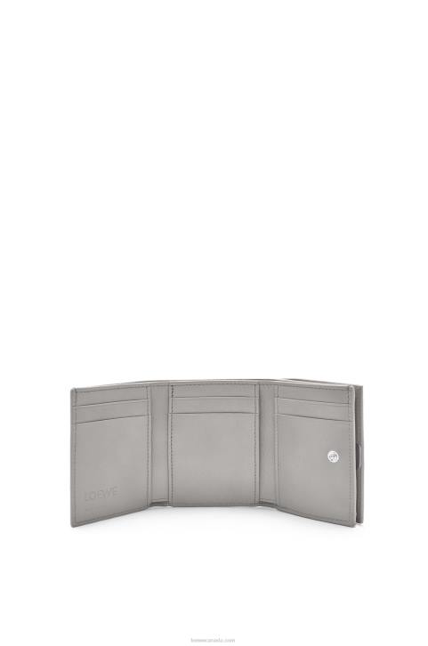 Loewe Anagram trifold wallet in pebble grain calfskin 688V1206 Women Pearl Grey