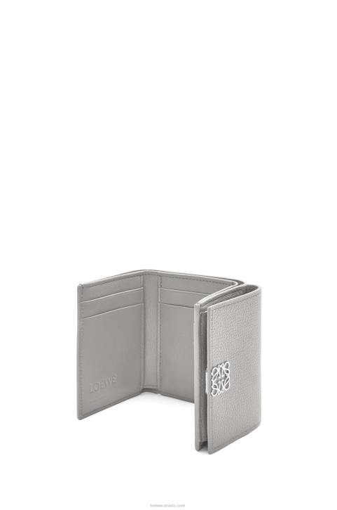 Loewe Anagram trifold wallet in pebble grain calfskin 688V1206 Women Pearl Grey