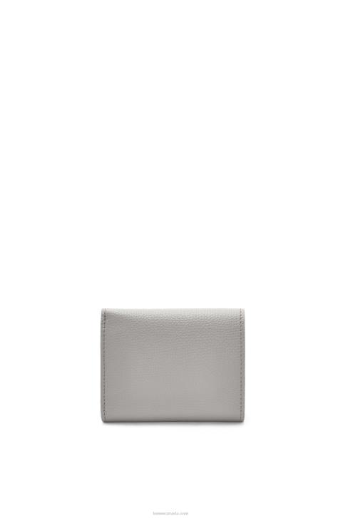 Loewe Anagram trifold wallet in pebble grain calfskin 688V1206 Women Pearl Grey
