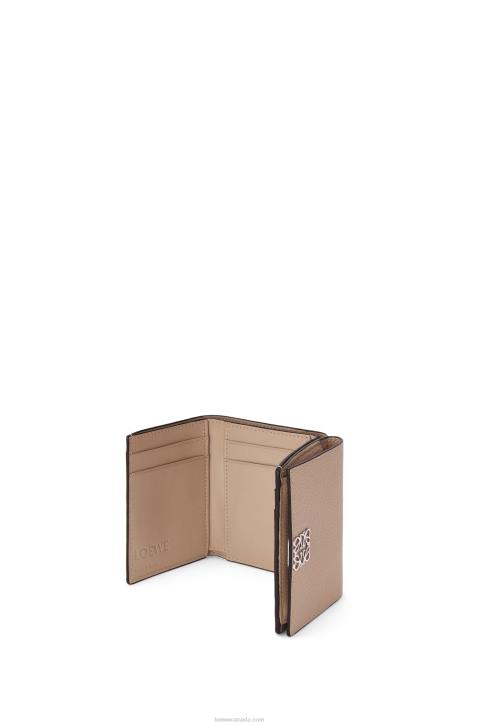Loewe Anagram trifold wallet in pebble grain calfskin 688V1214 Women Sand