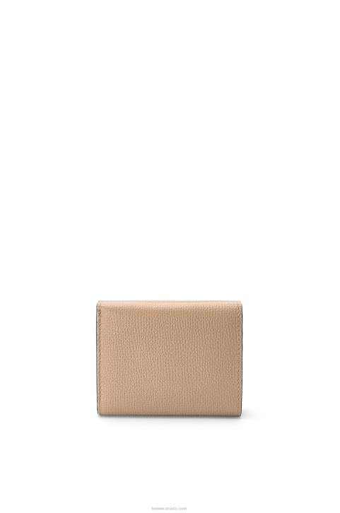 Loewe Anagram trifold wallet in pebble grain calfskin 688V1214 Women Sand