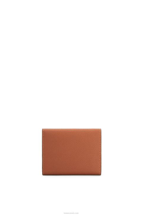 Loewe Anagram trifold wallet in pebble grain calfskin 688V1230 Women Tan