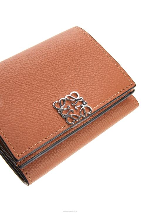 Loewe Anagram trifold wallet in pebble grain calfskin 688V1230 Women Tan