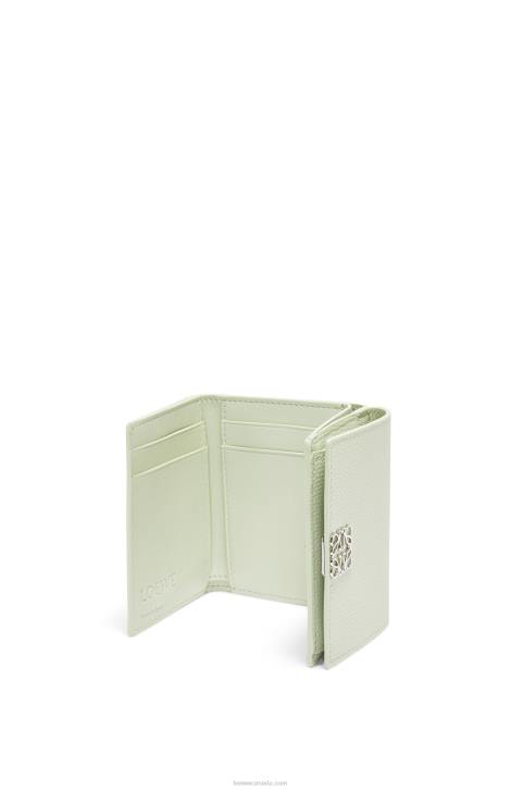 Loewe Anagram trifold wallet in pebble grain calfskin 688V1232 Women Light Celadon