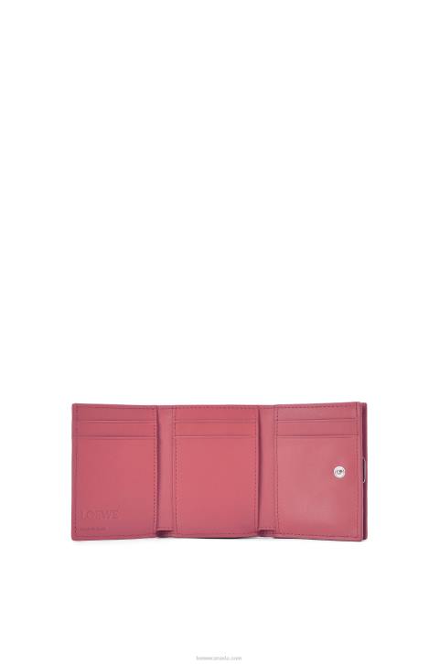 Loewe Anagram trifold wallet in pebble grain calfskin 688V1238 Women Plumrose