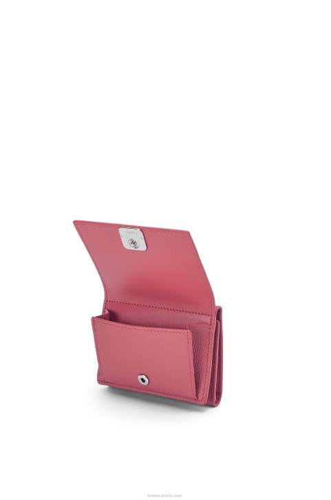 Loewe Anagram trifold wallet in pebble grain calfskin 688V1238 Women Plumrose