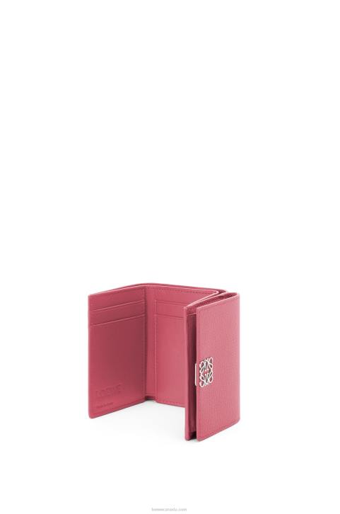 Loewe Anagram trifold wallet in pebble grain calfskin 688V1238 Women Plumrose