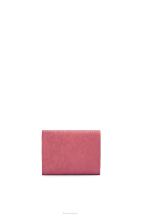 Loewe Anagram trifold wallet in pebble grain calfskin 688V1238 Women Plumrose