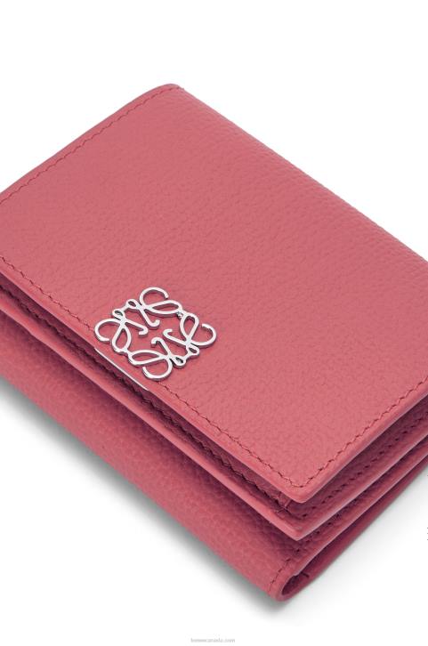 Loewe Anagram trifold wallet in pebble grain calfskin 688V1238 Women Plumrose