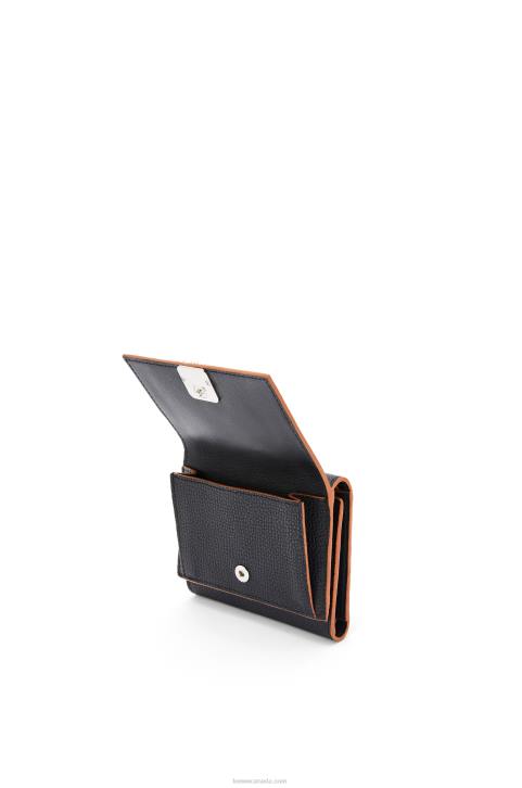 Loewe Anagram trifold wallet in pebble grain calfskin 688V1245 Women Black