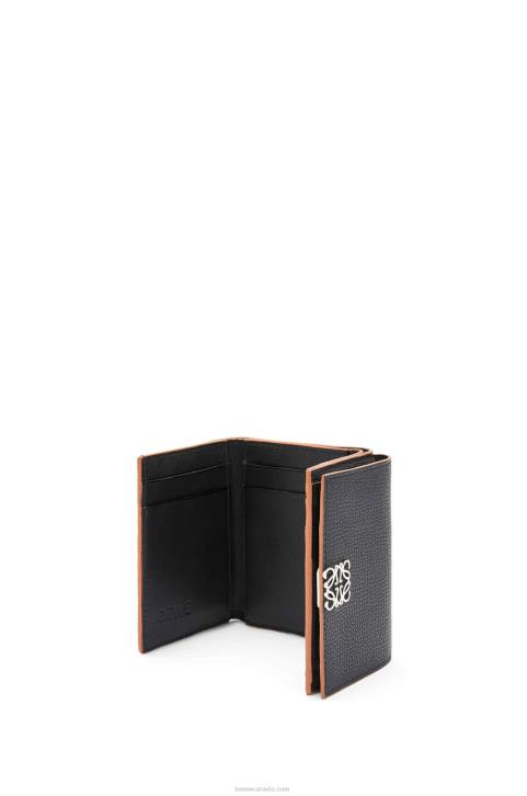 Loewe Anagram trifold wallet in pebble grain calfskin 688V1245 Women Black
