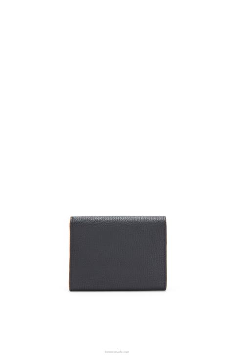 Loewe Anagram trifold wallet in pebble grain calfskin 688V1245 Women Black