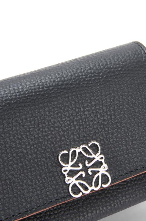 Loewe Anagram trifold wallet in pebble grain calfskin 688V1245 Women Black