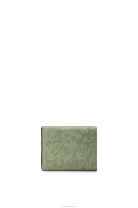 Loewe Anagram trifold wallet in pebble grain calfskin 688V1247 Women Rosemary