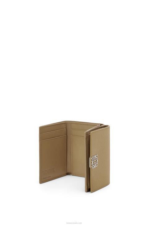 Loewe Anagram trifold wallet in pebble grain calfskin 688V1290 Women Artichoke Green