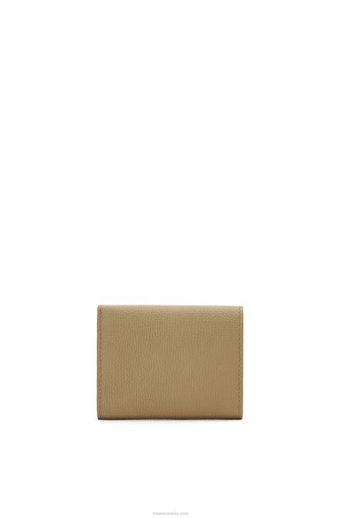 Loewe Anagram trifold wallet in pebble grain calfskin 688V1290 Women Artichoke Green