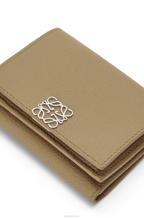 Loewe Anagram trifold wallet in pebble grain calfskin 688V1290 Women Artichoke Green