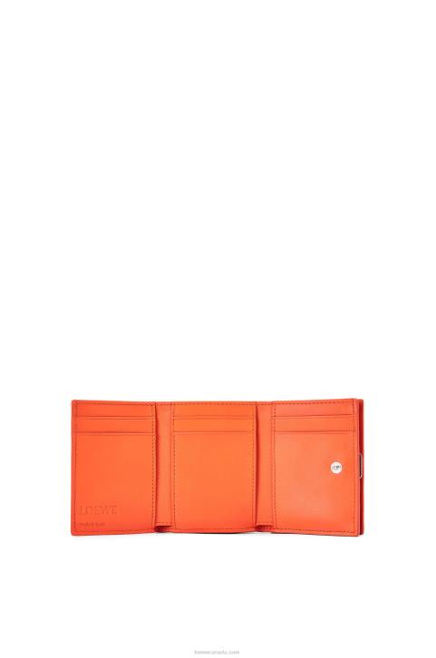 Loewe Anagram trifold wallet in pebble grain calfskin 688V1293 Women Orange