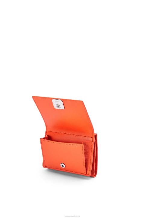 Loewe Anagram trifold wallet in pebble grain calfskin 688V1293 Women Orange