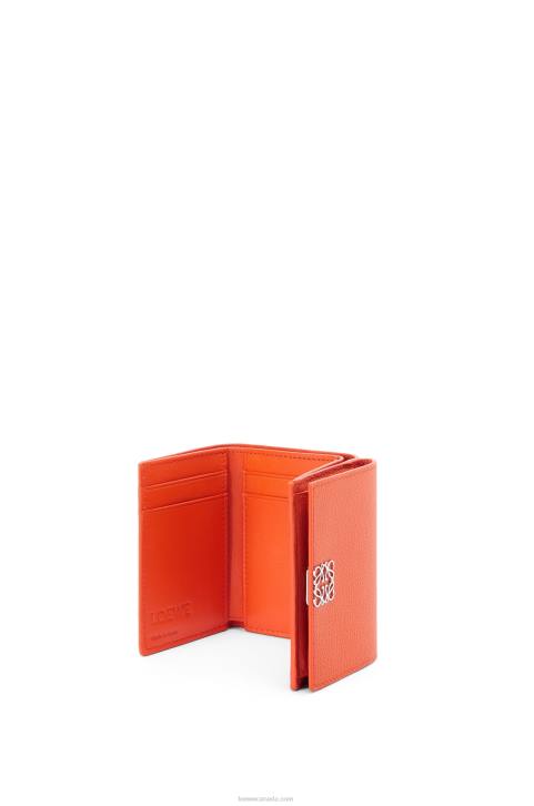 Loewe Anagram trifold wallet in pebble grain calfskin 688V1293 Women Orange