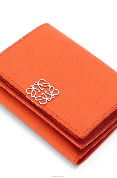 Loewe Anagram trifold wallet in pebble grain calfskin 688V1293 Women Orange