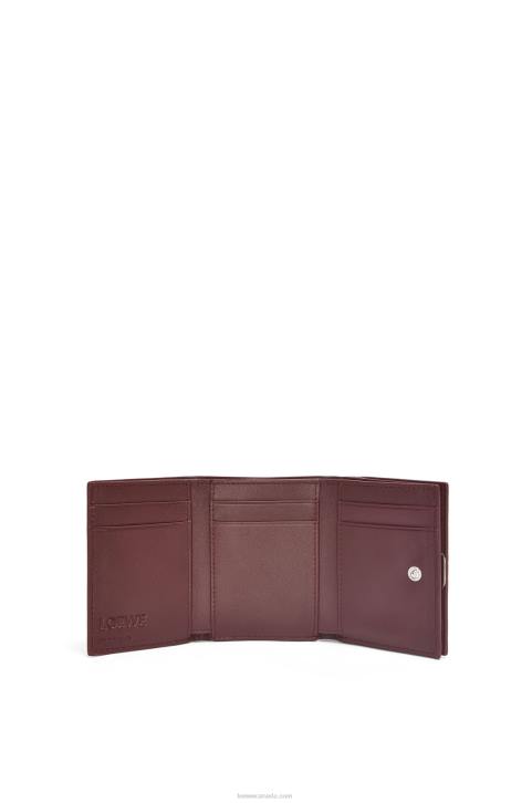 Loewe Anagram trifold wallet in pebble grain calfskin 688V1296 Women Burgundy
