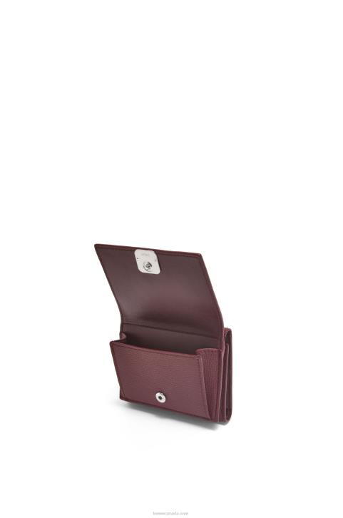 Loewe Anagram trifold wallet in pebble grain calfskin 688V1296 Women Burgundy