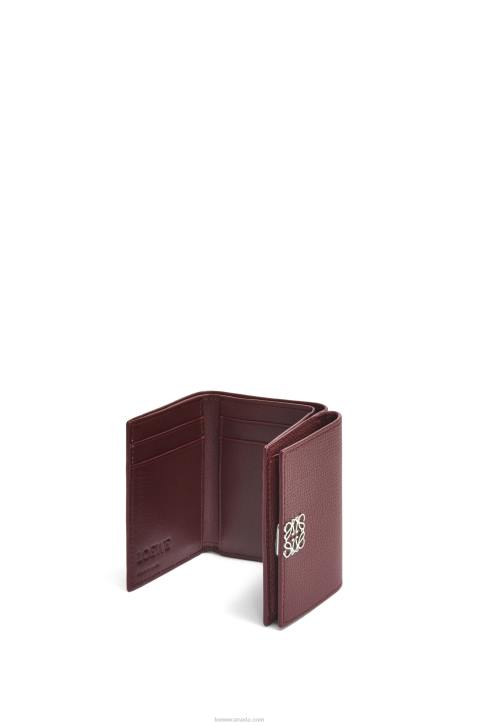 Loewe Anagram trifold wallet in pebble grain calfskin 688V1296 Women Burgundy