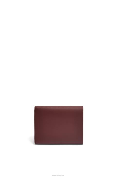 Loewe Anagram trifold wallet in pebble grain calfskin 688V1296 Women Burgundy