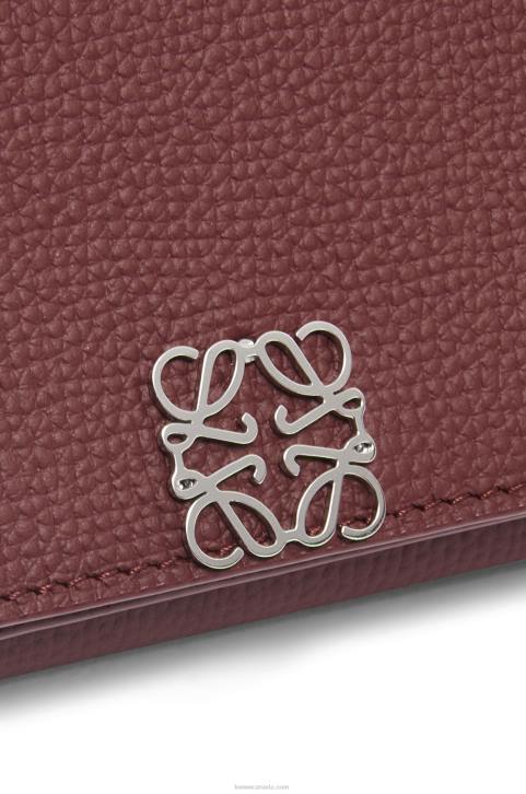 Loewe Anagram trifold wallet in pebble grain calfskin 688V1296 Women Burgundy