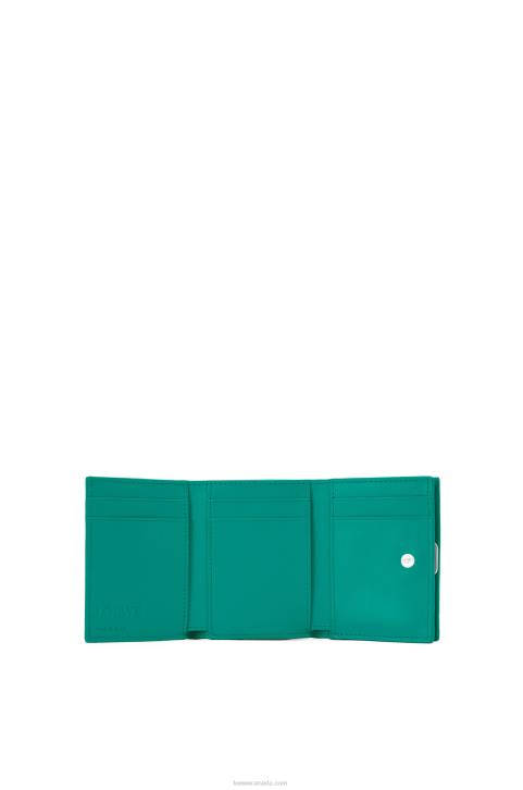 Loewe Anagram trifold wallet in pebble grain calfskin 688V1319 Women Emerald Green