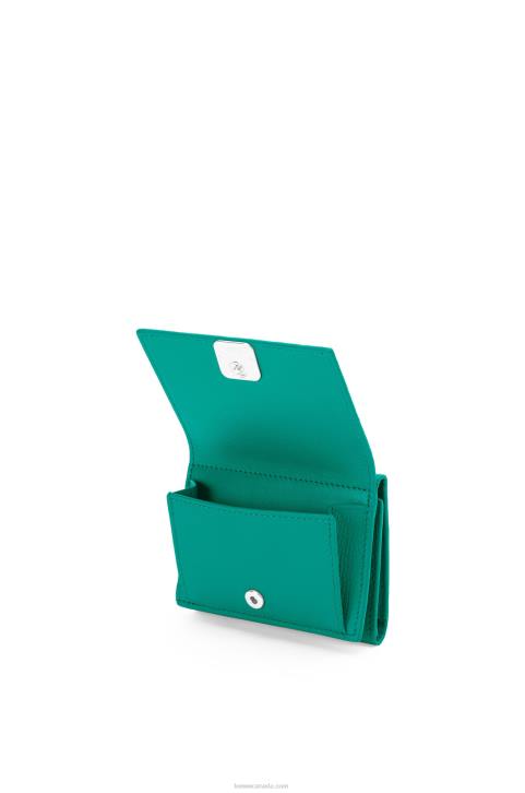 Loewe Anagram trifold wallet in pebble grain calfskin 688V1319 Women Emerald Green