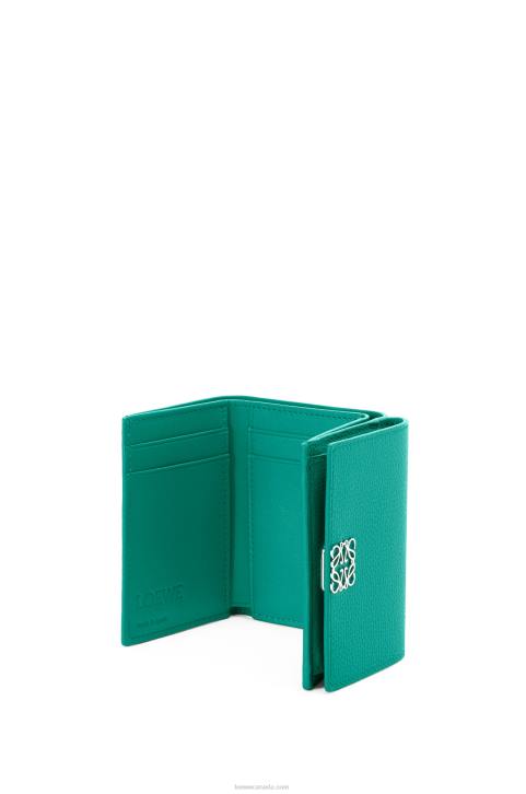 Loewe Anagram trifold wallet in pebble grain calfskin 688V1319 Women Emerald Green