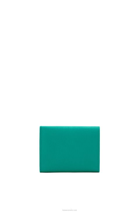 Loewe Anagram trifold wallet in pebble grain calfskin 688V1319 Women Emerald Green
