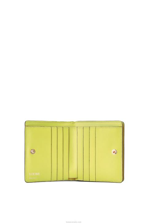 Loewe Compact zip wallet in embossed silk calfskin 688V1312 Women Lime Yellow