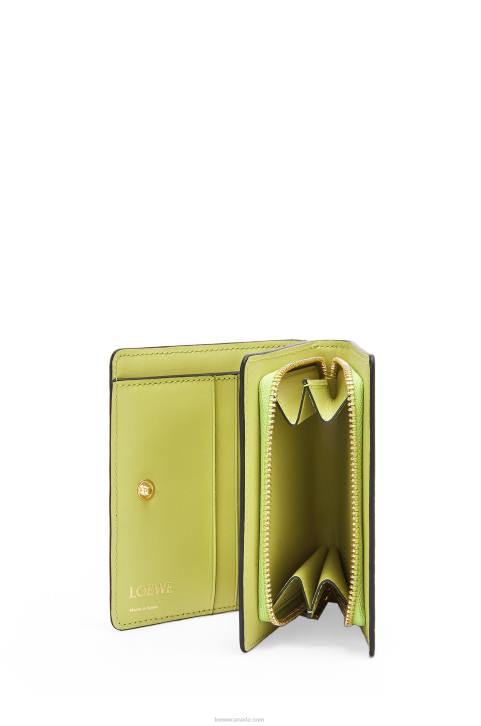 Loewe Compact zip wallet in embossed silk calfskin 688V1312 Women Lime Yellow