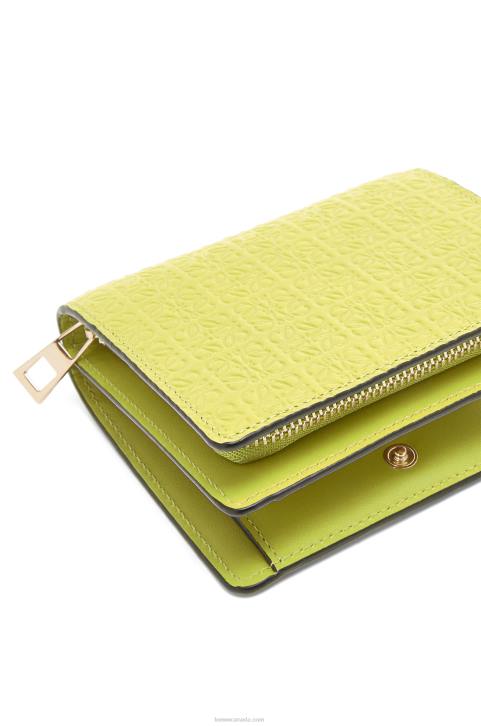 Loewe Compact zip wallet in embossed silk calfskin 688V1312 Women Lime Yellow