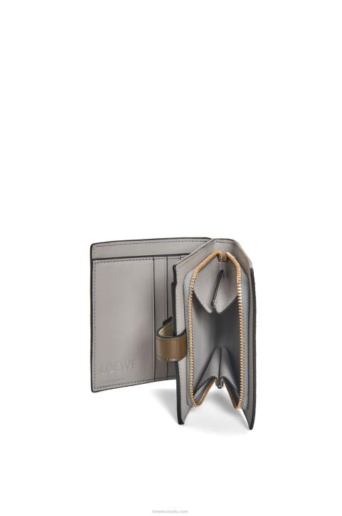 Loewe Compact zip wallet in soft grained calfskin 688V1211 Women Sage Green/Dark Khaki Green