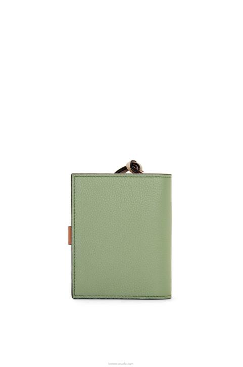 Loewe Compact zip wallet in soft grained calfskin 688V1226 Women Rosemary/Tan
