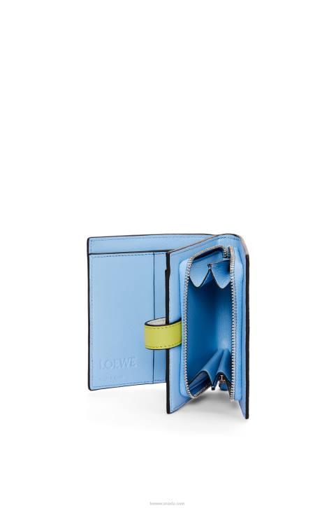 Loewe Compact zip wallet in soft grained calfskin 688V1229 Women Soft White/Lime Yellow