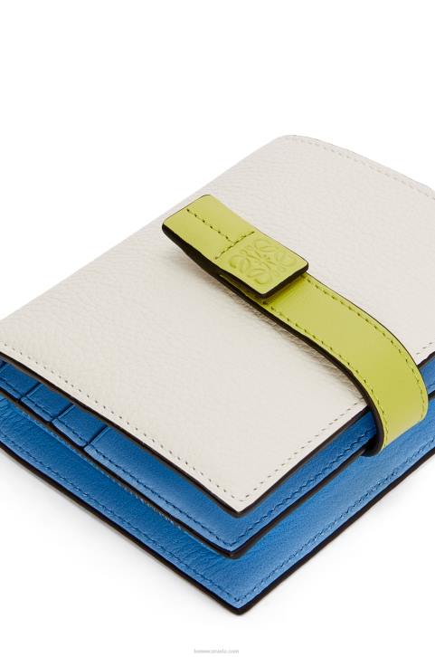 Loewe Compact zip wallet in soft grained calfskin 688V1229 Women Soft White/Lime Yellow