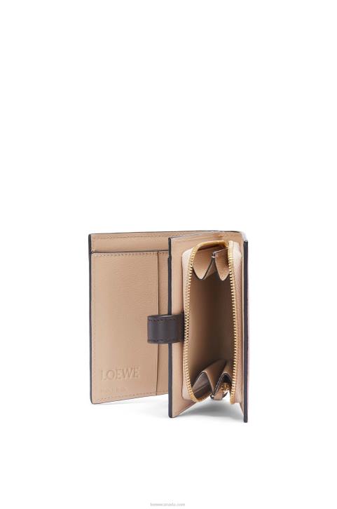 Loewe Compact zip wallet in soft grained calfskin 688V1244 Women Plumrose/Chocolate