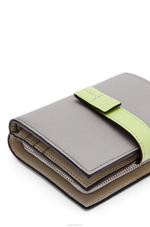 Loewe Compact zip wallet in soft grained calfskin 688V1253 Women Pearl Grey/Light Pale Green