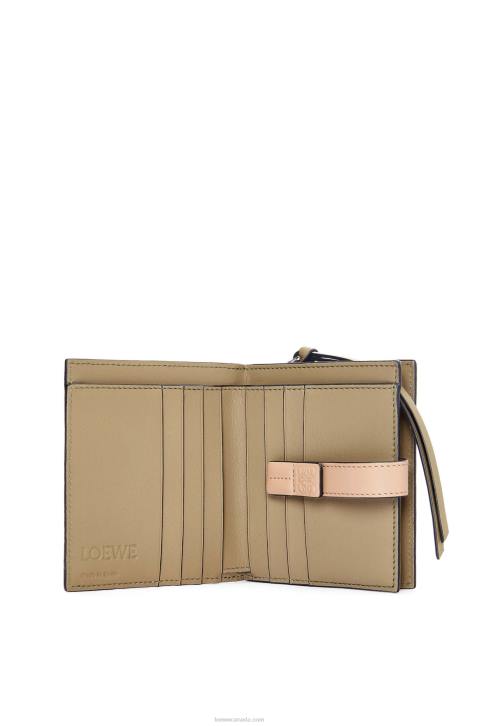 Loewe Compact zip wallet in soft grained calfskin 688V1288 Women Artichoke Green/Dusty Beige