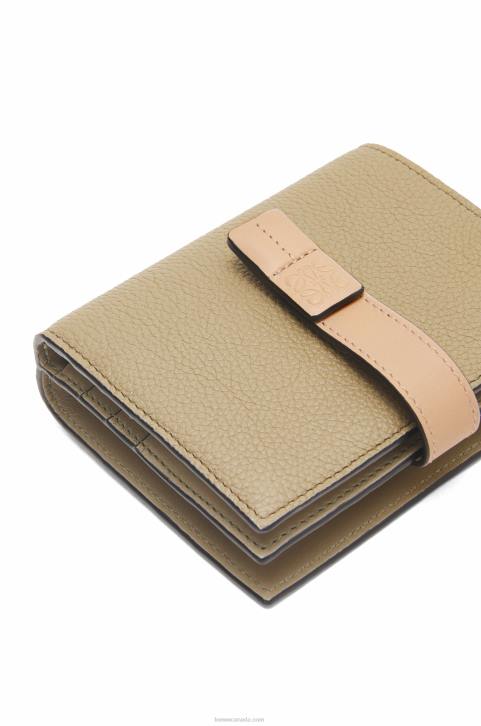 Loewe Compact zip wallet in soft grained calfskin 688V1288 Women Artichoke Green/Dusty Beige